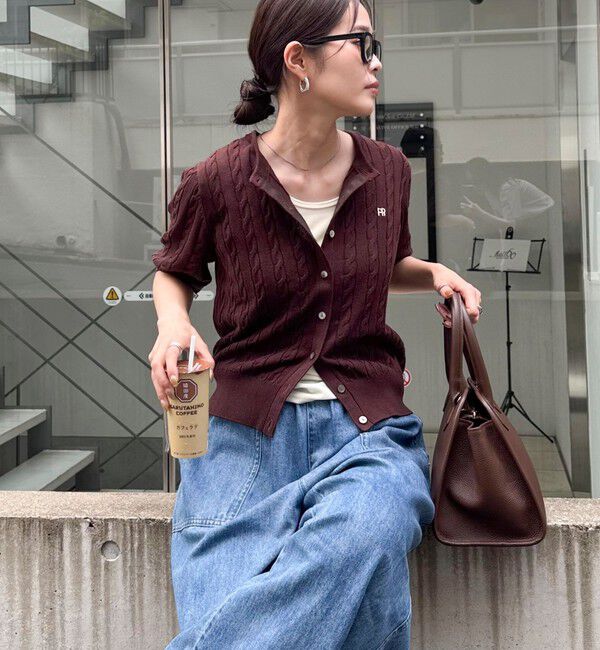 fredy emue「FR刺繍ケーブル柄半袖カーディガン」|カーディガン|