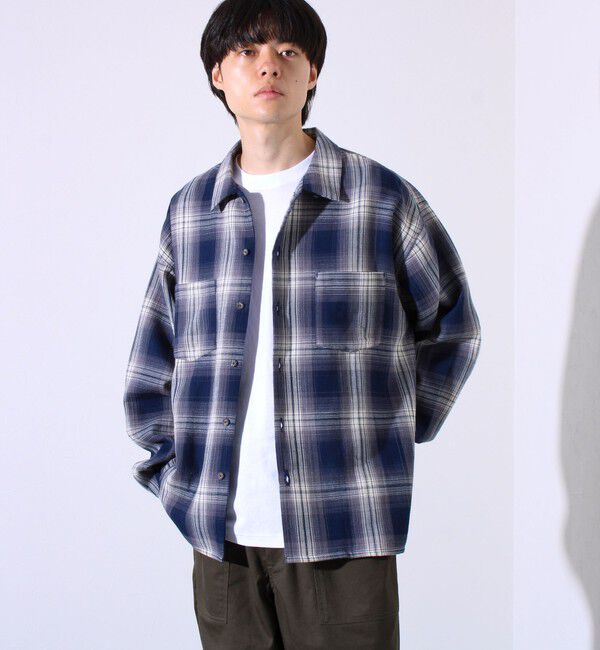 GLOSTER「【残暑にも快適なさらっとシャツ】ワッフルチェック ロングスリーブシャツ オンブレチェック」|シャツ・ブラウス|