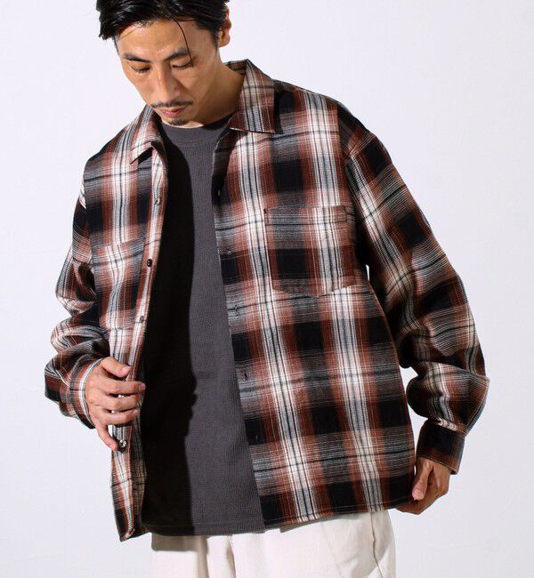 GLOSTER「【残暑にも快適なさらっとシャツ】ワッフルチェック ロングスリーブシャツ オンブレチェック」|シャツ・ブラウス|