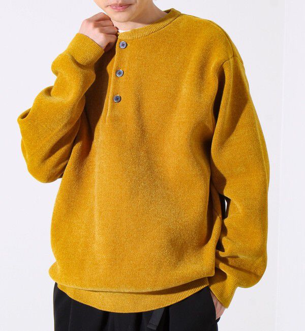 GLOSTER「【昨年人気アイテム再登場！チクチクしないニット】モールバックボーダー ヘンリーネックニット」|ニット・セーター|マスタード