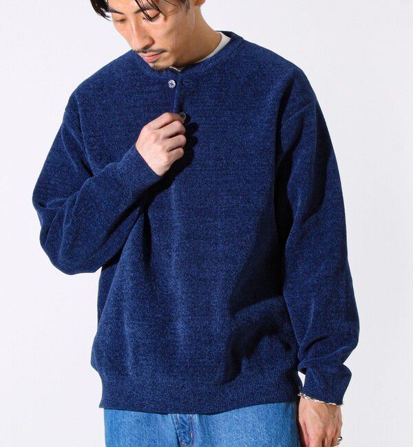 GLOSTER「【昨年人気アイテム再登場！チクチクしないニット】モールバックボーダー ヘンリーネックニット」|ニット・セーター|