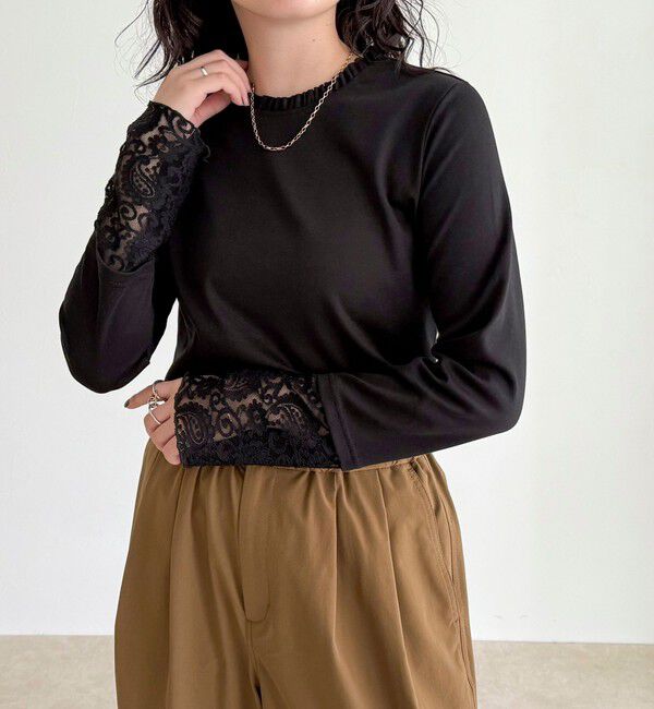 fredy emue「レーススリーブ衿フリルロンTシャツ」|Tシャツ・カットソー|