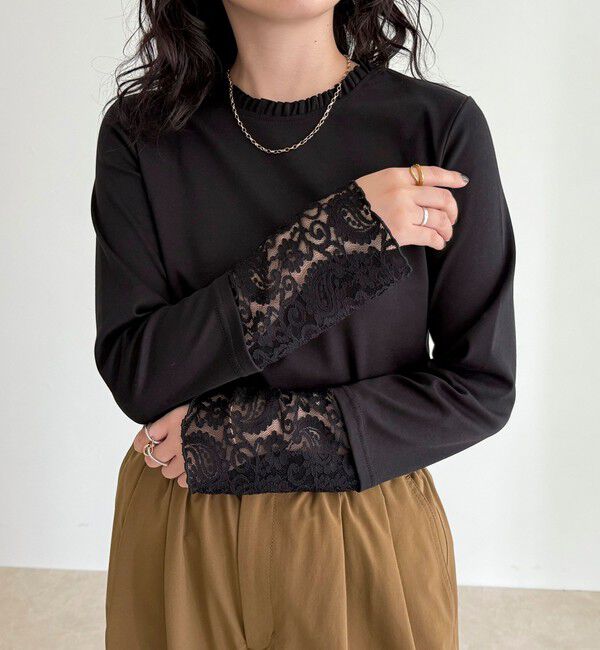 fredy emue「レーススリーブ衿フリルロンTシャツ」|Tシャツ・カットソー|