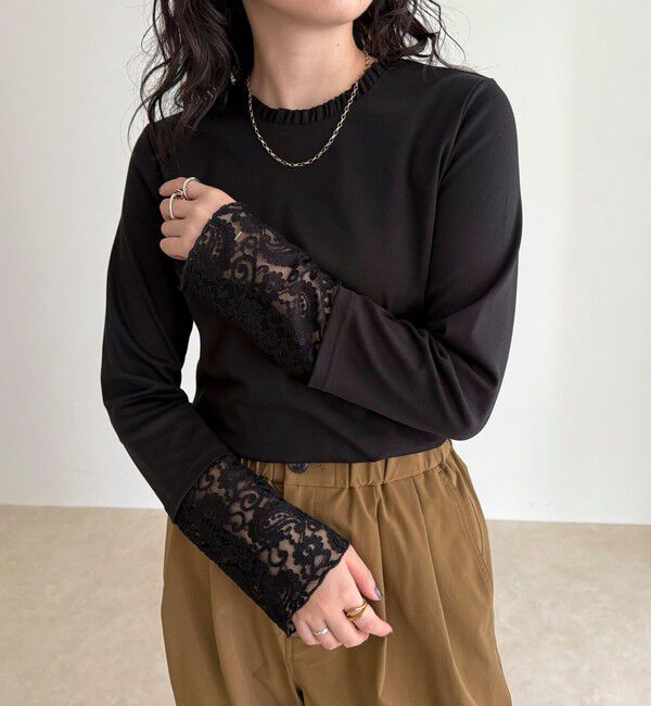 fredy emue「レーススリーブ衿フリルロンTシャツ」|Tシャツ・カットソー|
