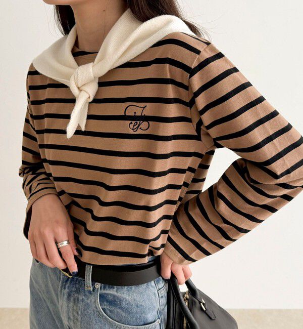 fredy emue「コンパクトボーダーロンTシャツ」|Tシャツ・カットソー|ベージュ系その他