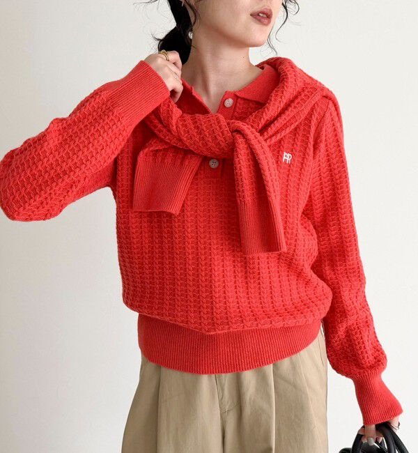 fredy emue「FR刺繍ケーブル柄ポロ衿ニットプルオーバー」|ニット・セーター|