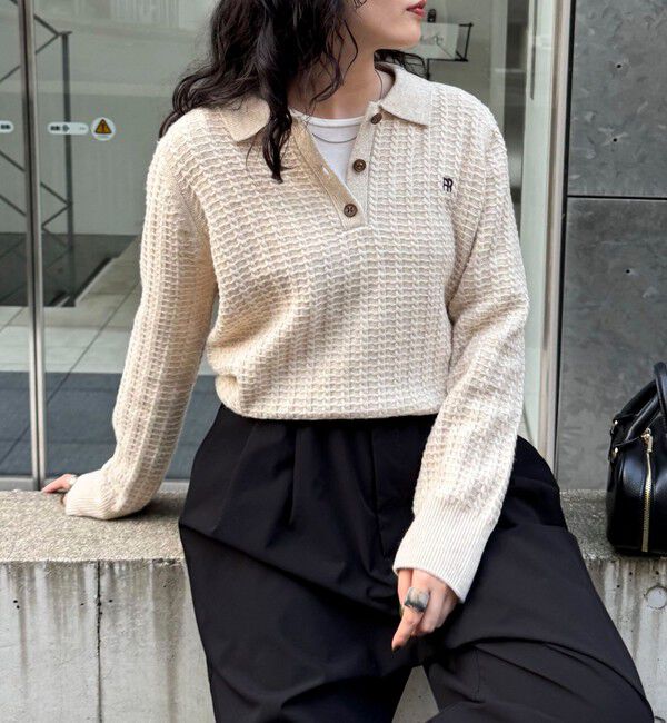 fredy emue「FR刺繍ケーブル柄ポロ衿ニットプルオーバー」|ニット・セーター|