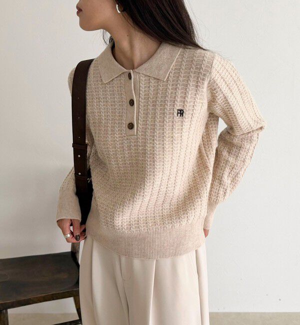 fredy emue「FR刺繍ケーブル柄ポロ衿ニットプルオーバー」|ニット・セーター|