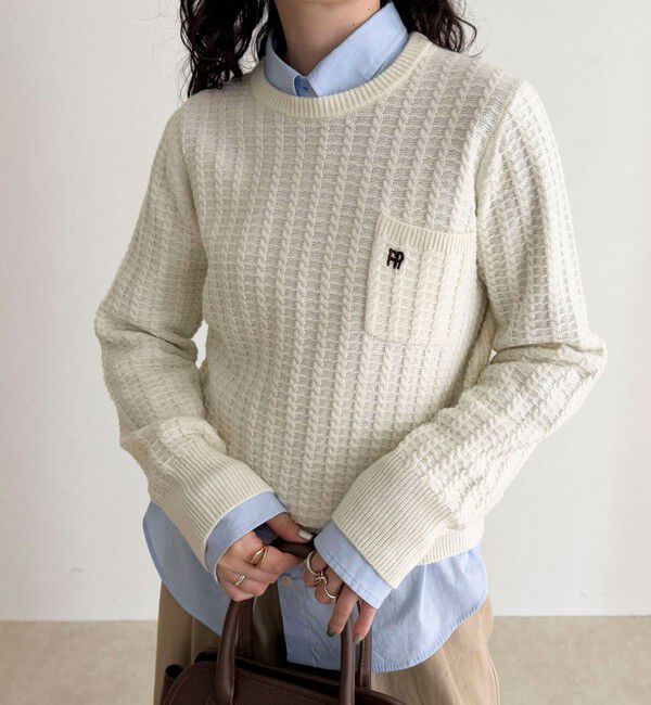 fredy emue「FR刺繍ケーブル柄ちびポケニットプルオーバー」|ニット・セーター|オフホワイト