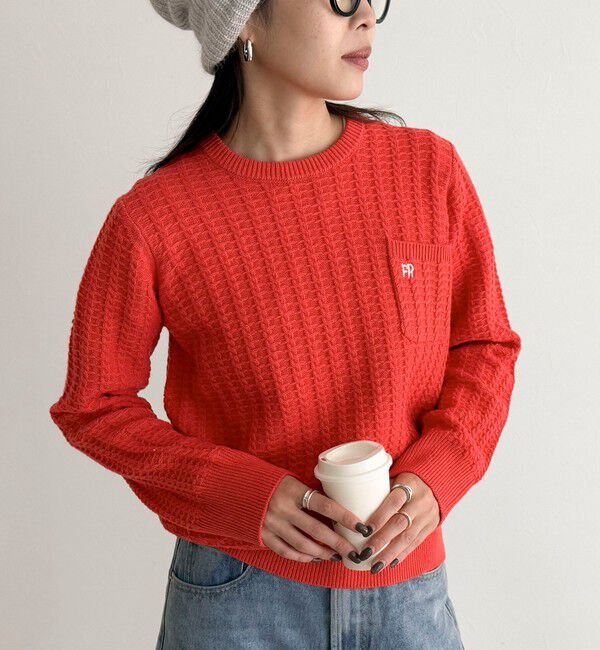 fredy emue「FR刺繍ケーブル柄ちびポケニットプルオーバー」|ニット・セーター|オレンジ