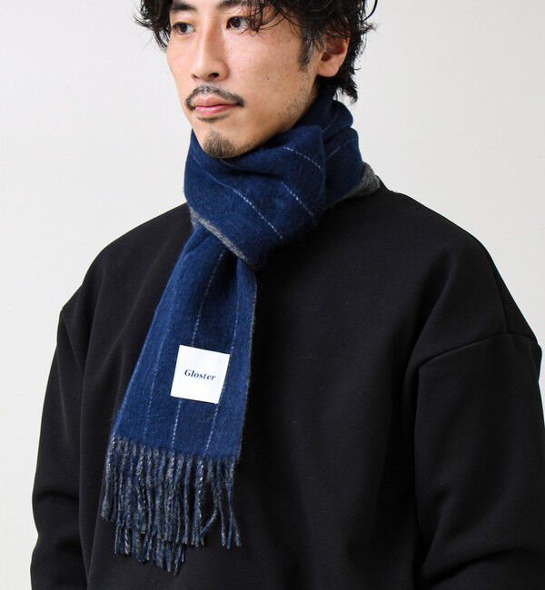 GLOSTER「【カシミヤブレンド】ウールリバーシブルチェックマフラー」|マフラー|