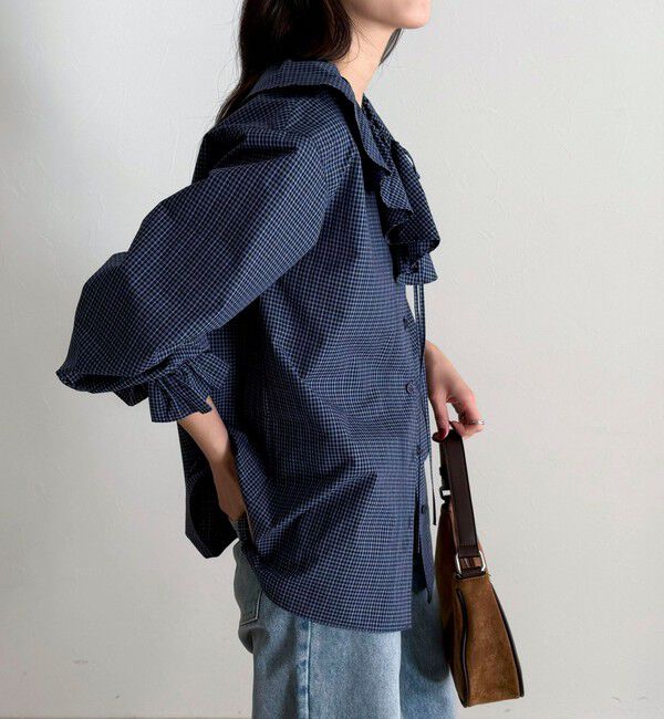 fredy emue「チェックフリルカラーブラウス」|シャツ・ブラウス|