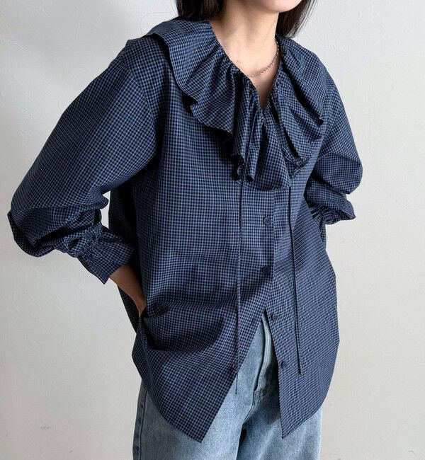 fredy emue「チェックフリルカラーブラウス」|シャツ・ブラウス|