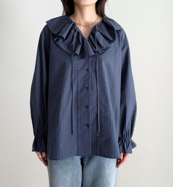 fredy emue「チェックフリルカラーブラウス」|シャツ・ブラウス|