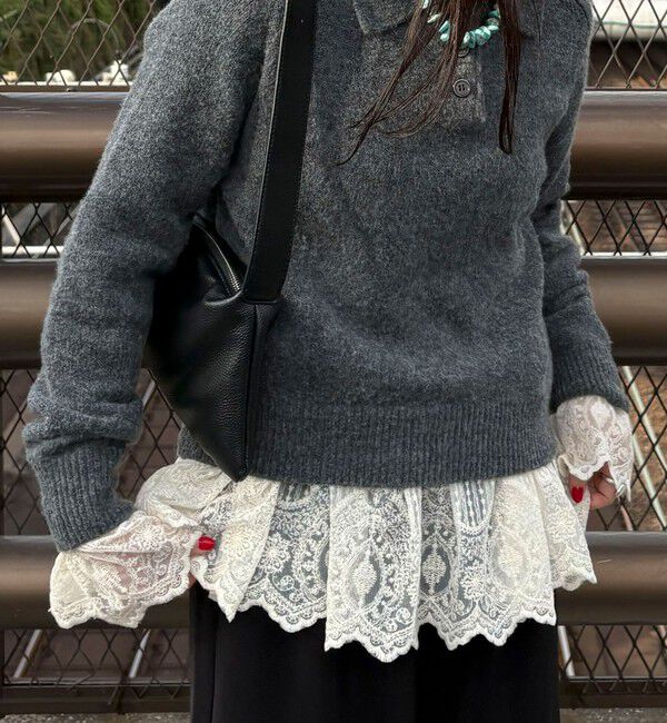 fredy emue「【3回目の追加販売！】レースドッキングロンTシャツ」|Tシャツ・カットソー|