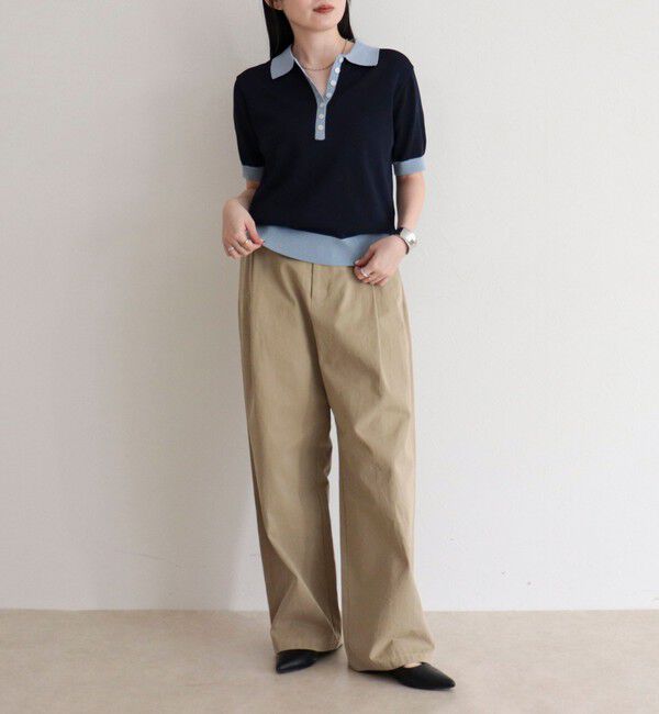 fredy emue「【接触冷感】配色ポロ衿半袖ニットプルオーバー」|ニット・セーター|