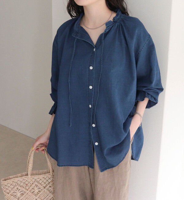fredy emue「シアーデニムフリルカラーブラウス」|シャツ・ブラウス|ネイビー