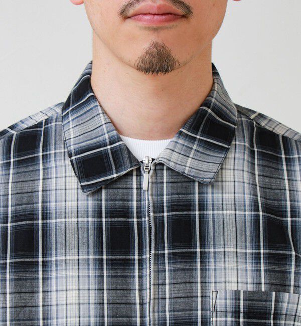 GLOSTER「【軽羽織りにおすすめ】シアーチェック 半袖ZIPシャツ」|シャツ・ブラウス|