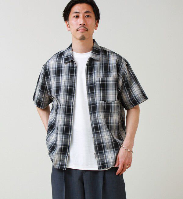 GLOSTER「【軽羽織りにおすすめ】シアーチェック 半袖ZIPシャツ」|シャツ・ブラウス|