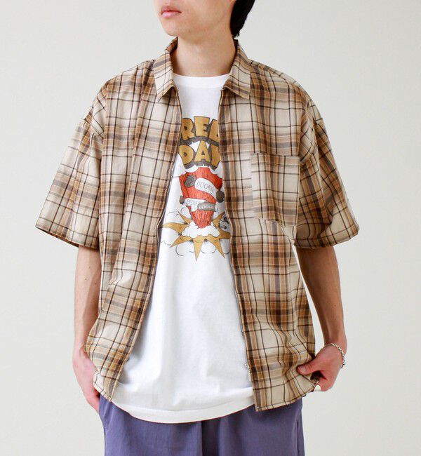 GLOSTER「【軽羽織りにおすすめ】シアーチェック 半袖ZIPシャツ」|シャツ・ブラウス|