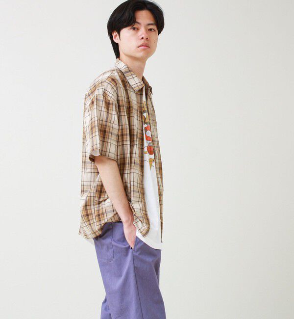 GLOSTER「【軽羽織りにおすすめ】シアーチェック 半袖ZIPシャツ」|シャツ・ブラウス|