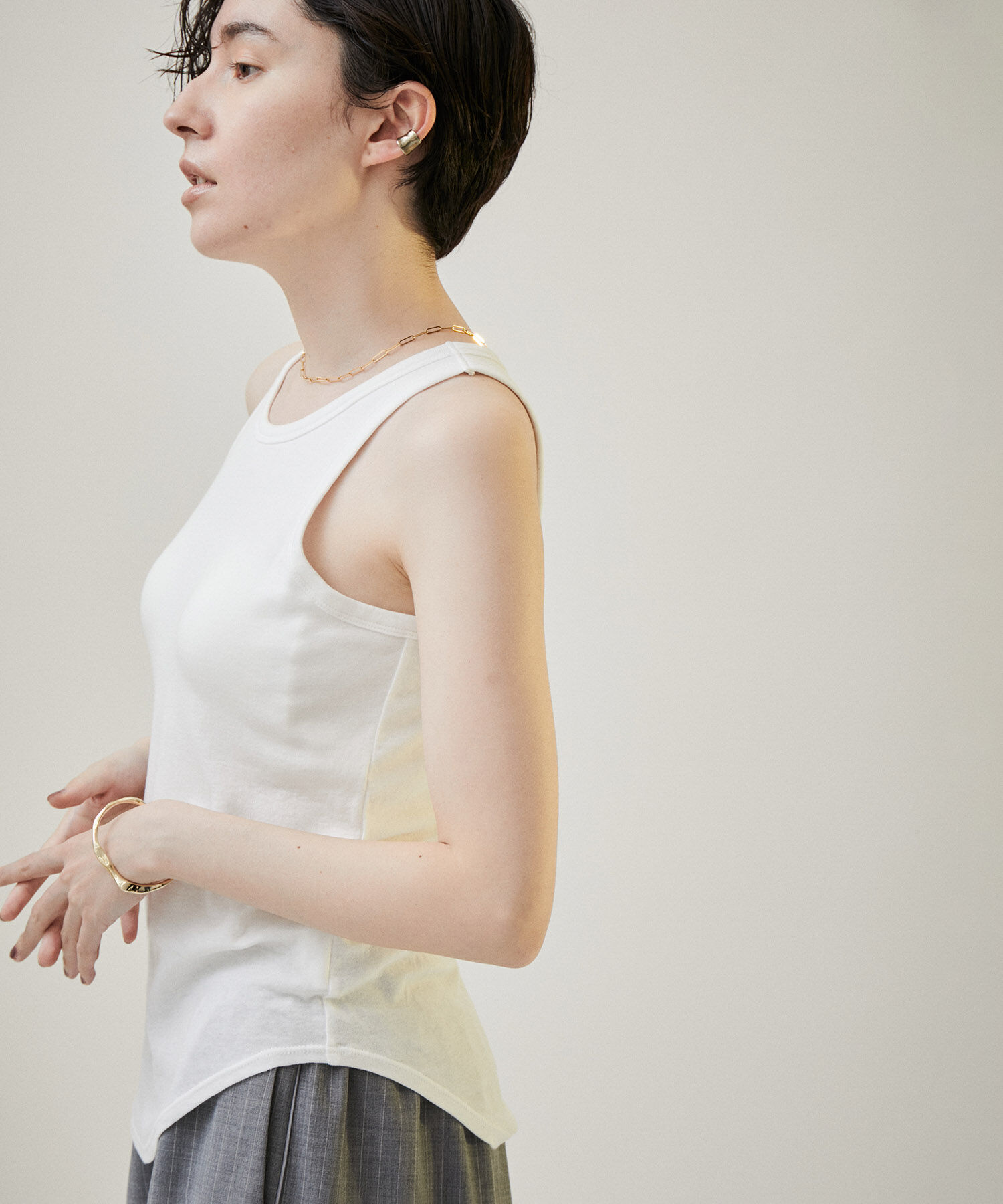 SALON adam et rope'「【Smile Cotton】カップ付きアメリカンスリーブタンクトップ」|タンクトップ|