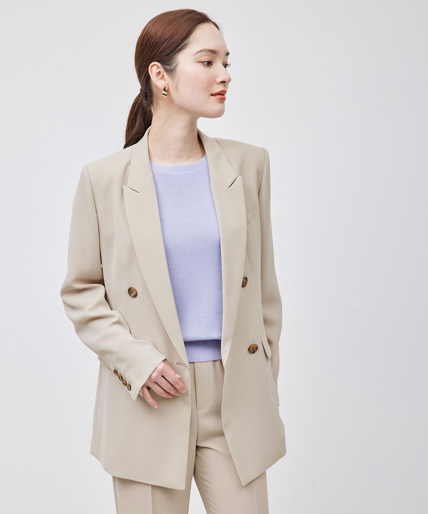 ROPE「ポリエステルツイルダブルジャケット/セットアップ対応【メディア掲載】」|テーラードジャケット|ライトグレー(08)