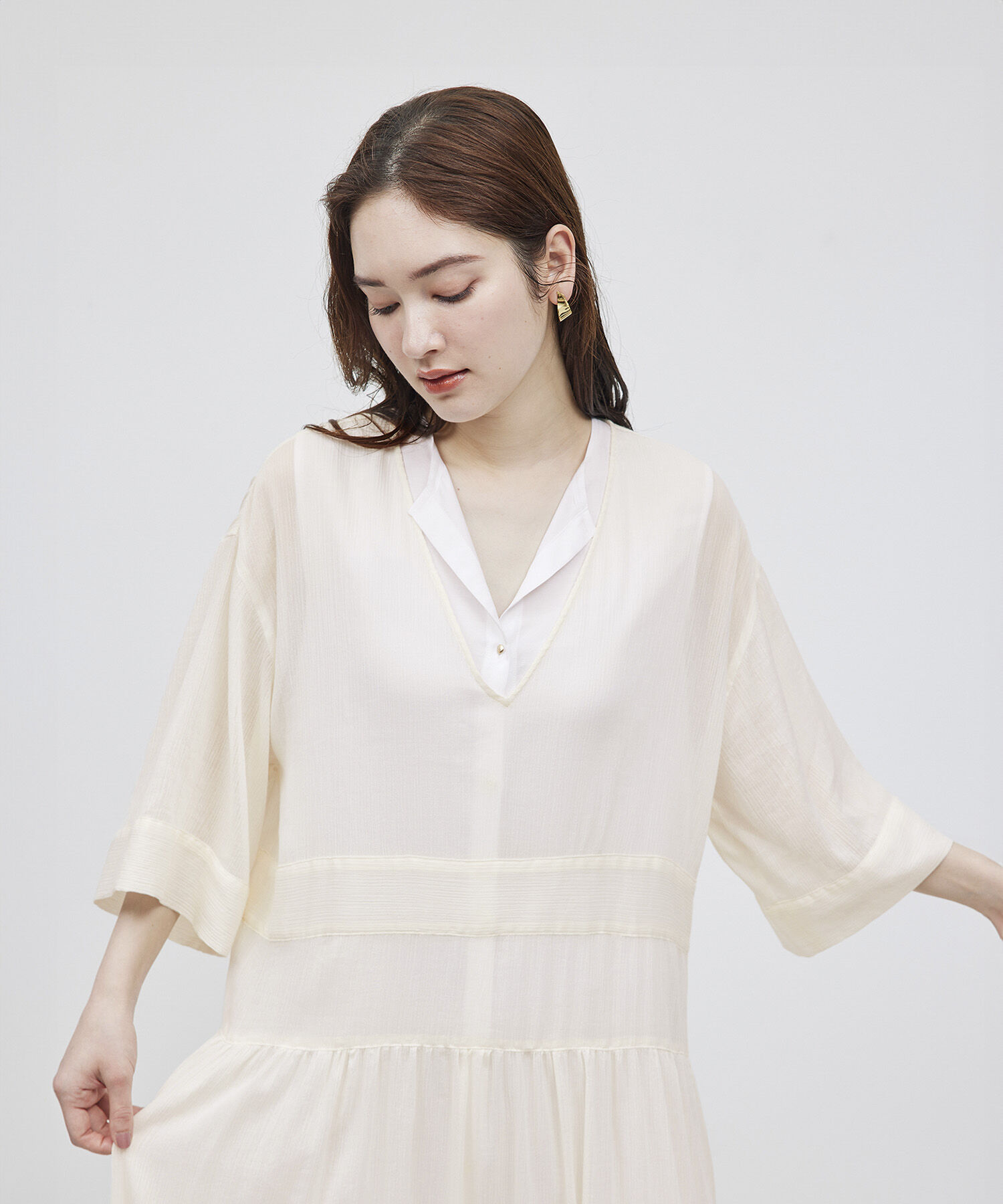 ROPE「シャドーストライプ/楊柳 レイヤードワンピース」|ワンピース|