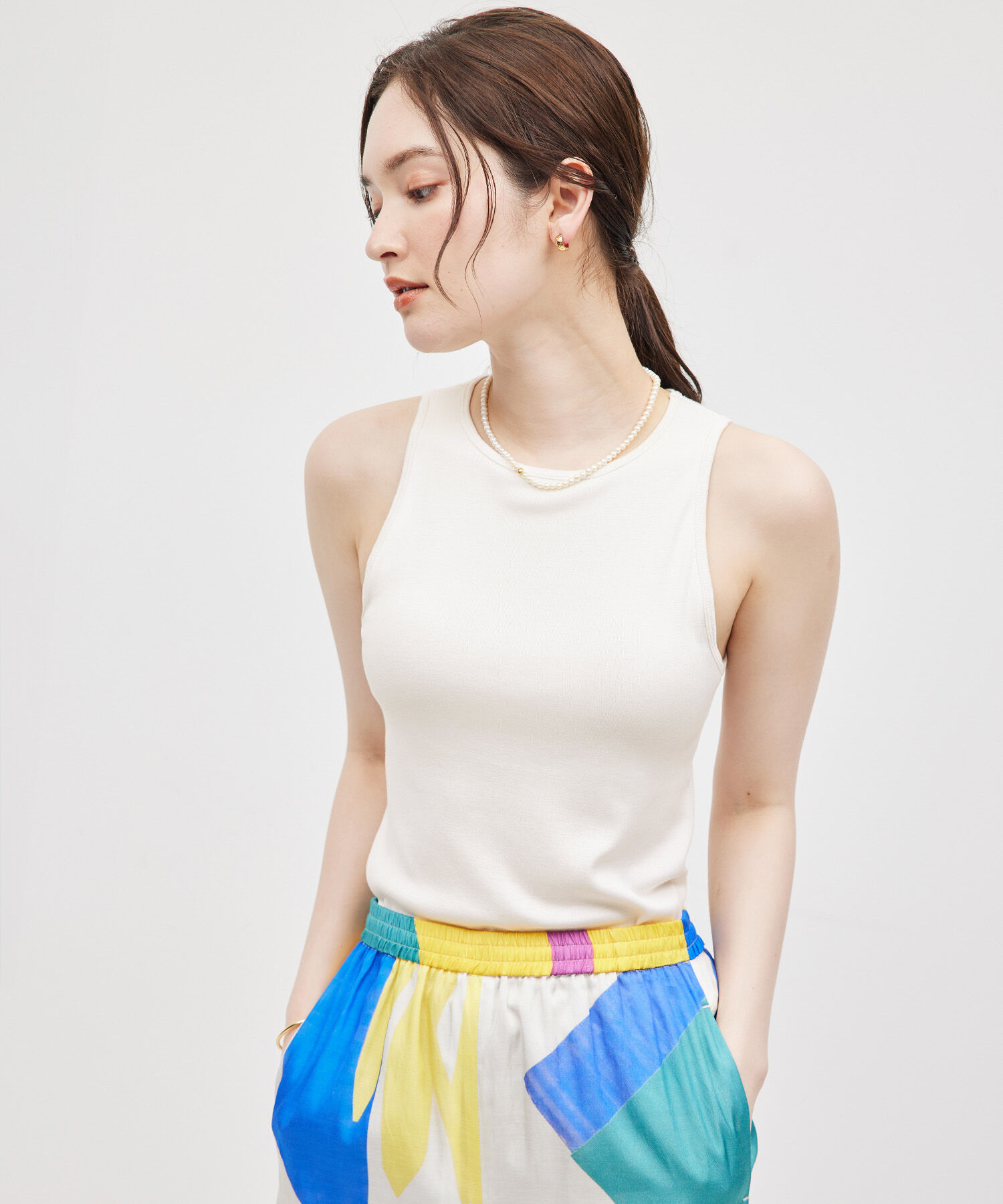 ROPE「コットンシルク丸胴フライスカップ付きアメスリタンクトップ」|タンクトップ|オフホワイト(15)