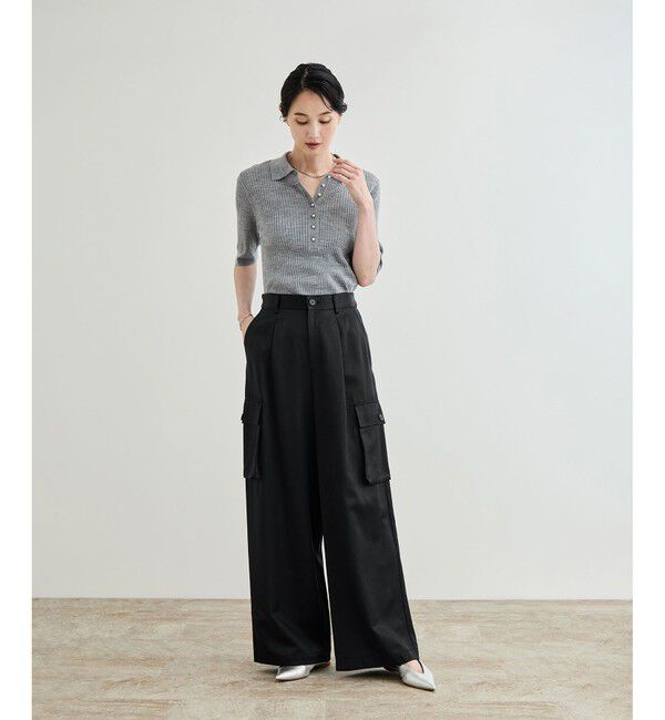 ROPE「【洗える】シャイニーサテンパンツ/一部セットアップ対応」|カーゴ|