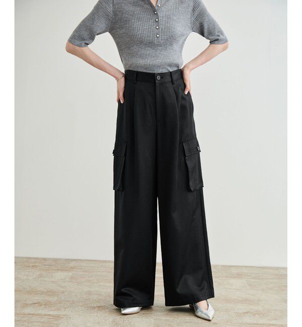 ROPE「【洗える】シャイニーサテンパンツ/一部セットアップ対応」|カーゴ|