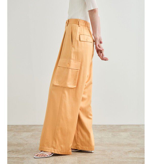 ROPE「【洗える】シャイニーサテンパンツ/一部セットアップ対応」|カーゴ|オレンジ(70)