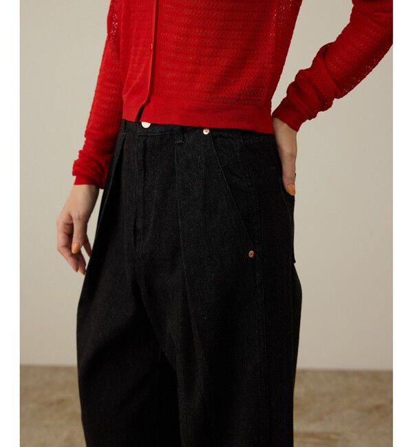 ROPE「【洗える】ワンタック ワイドデニムパンツ」|デニム|