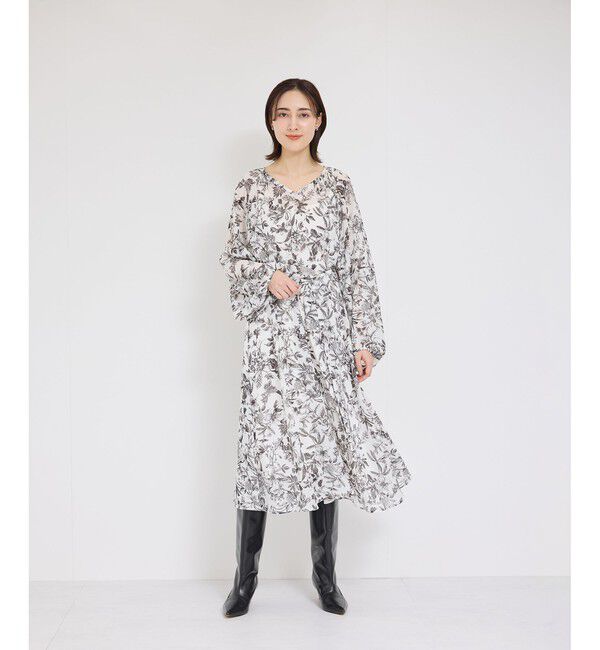 ROPE「シアープリントボリュームスリーブワンピース」|ワンピース|