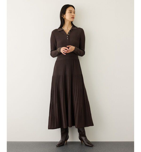 ROPE「パールボタンポロニットワンピース/イージーケア」|ドレス|