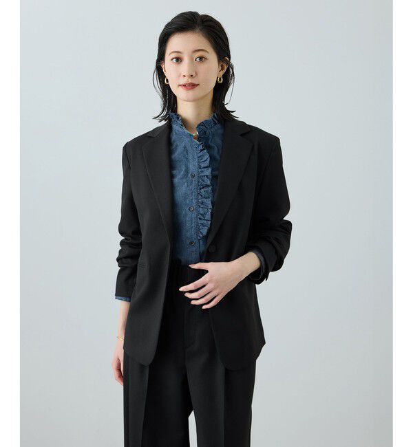 ROPE「トリアセツイル シングルテーラードジャケット(デニムライク)/セットアップ対応」|テーラードジャケット|