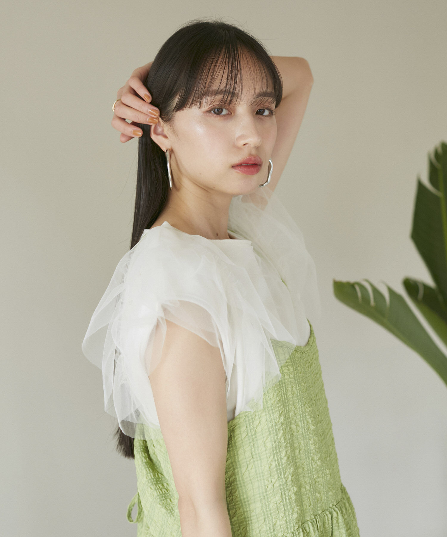 VIS「【洗える】バックリボンチュールドッキングプルオーバー」|Tシャツ・カットソー|