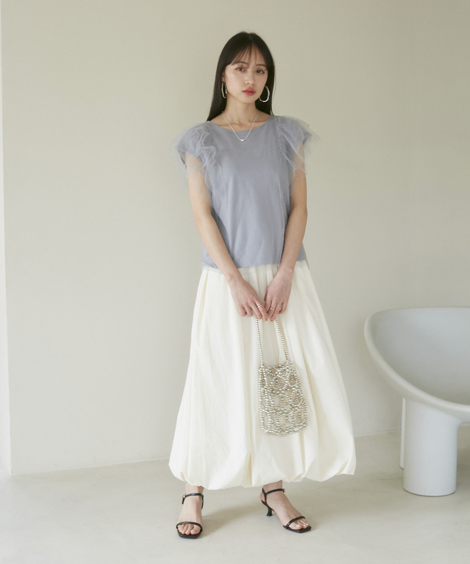 VIS「【洗える】バックリボンチュールドッキングプルオーバー」|Tシャツ・カットソー|