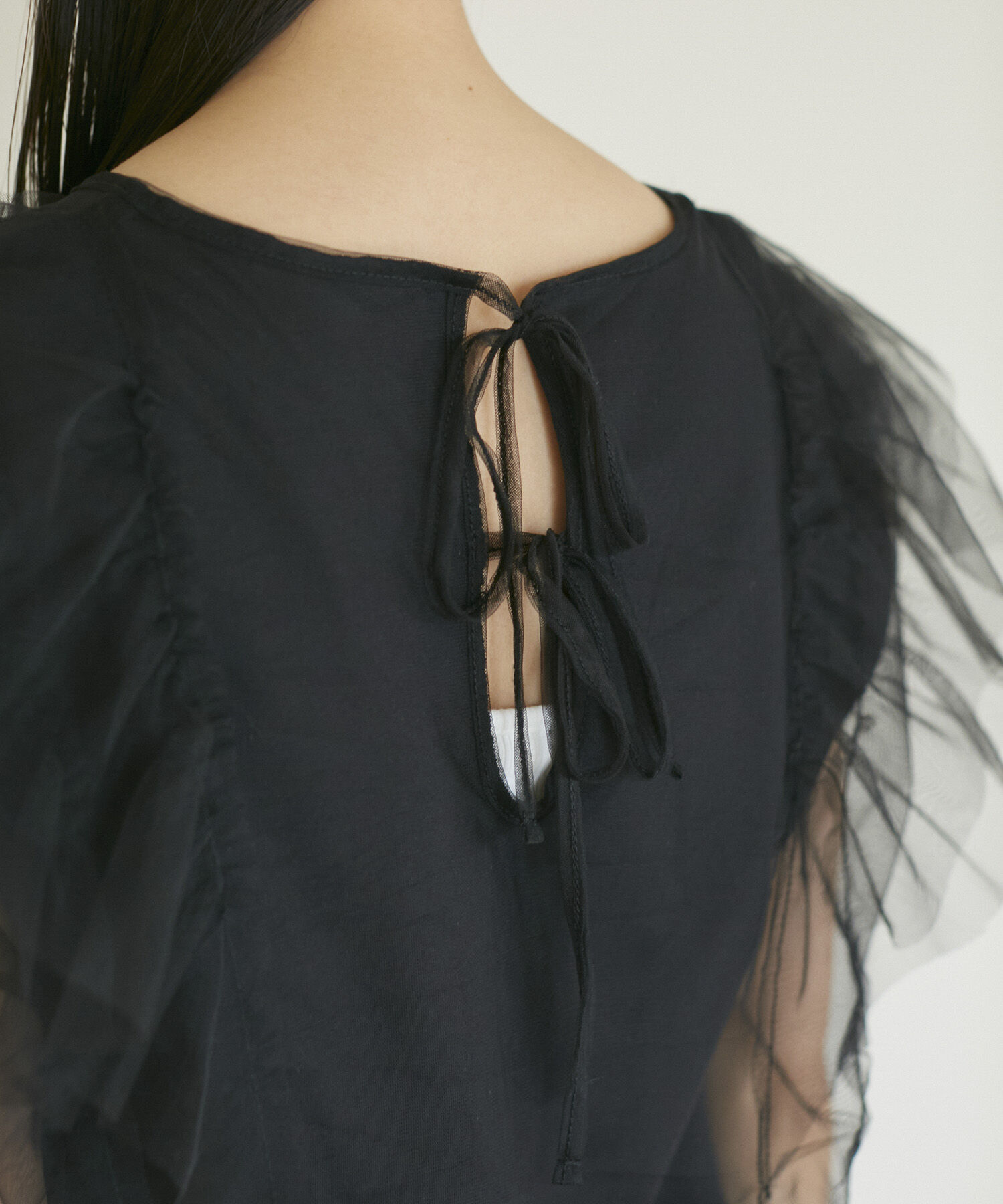 VIS「【洗える】バックリボンチュールドッキングプルオーバー」|Tシャツ・カットソー|