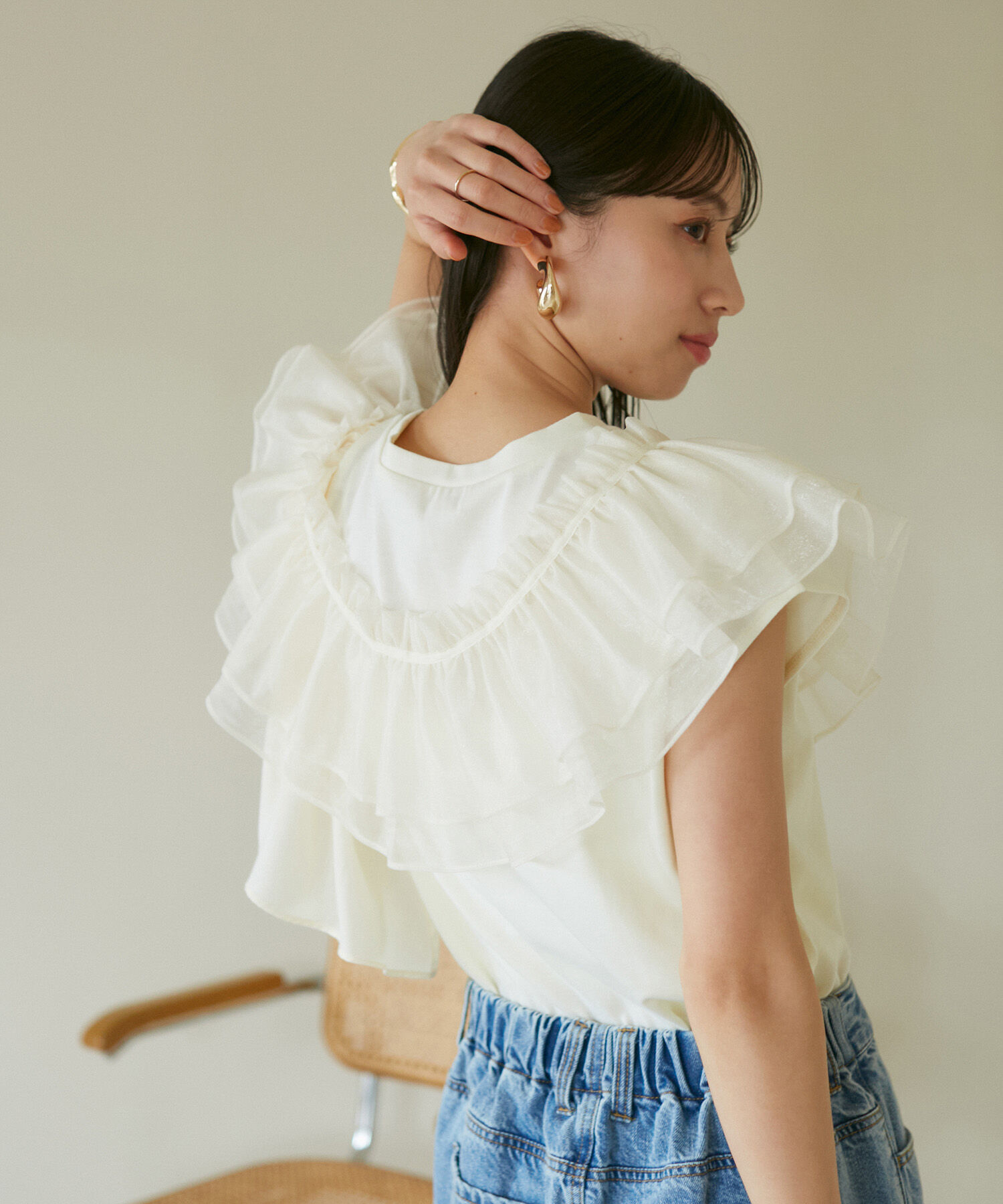 VIS「【SET】サッシュ付きフリルドッキングプルオーバー」|Tシャツ・カットソー|