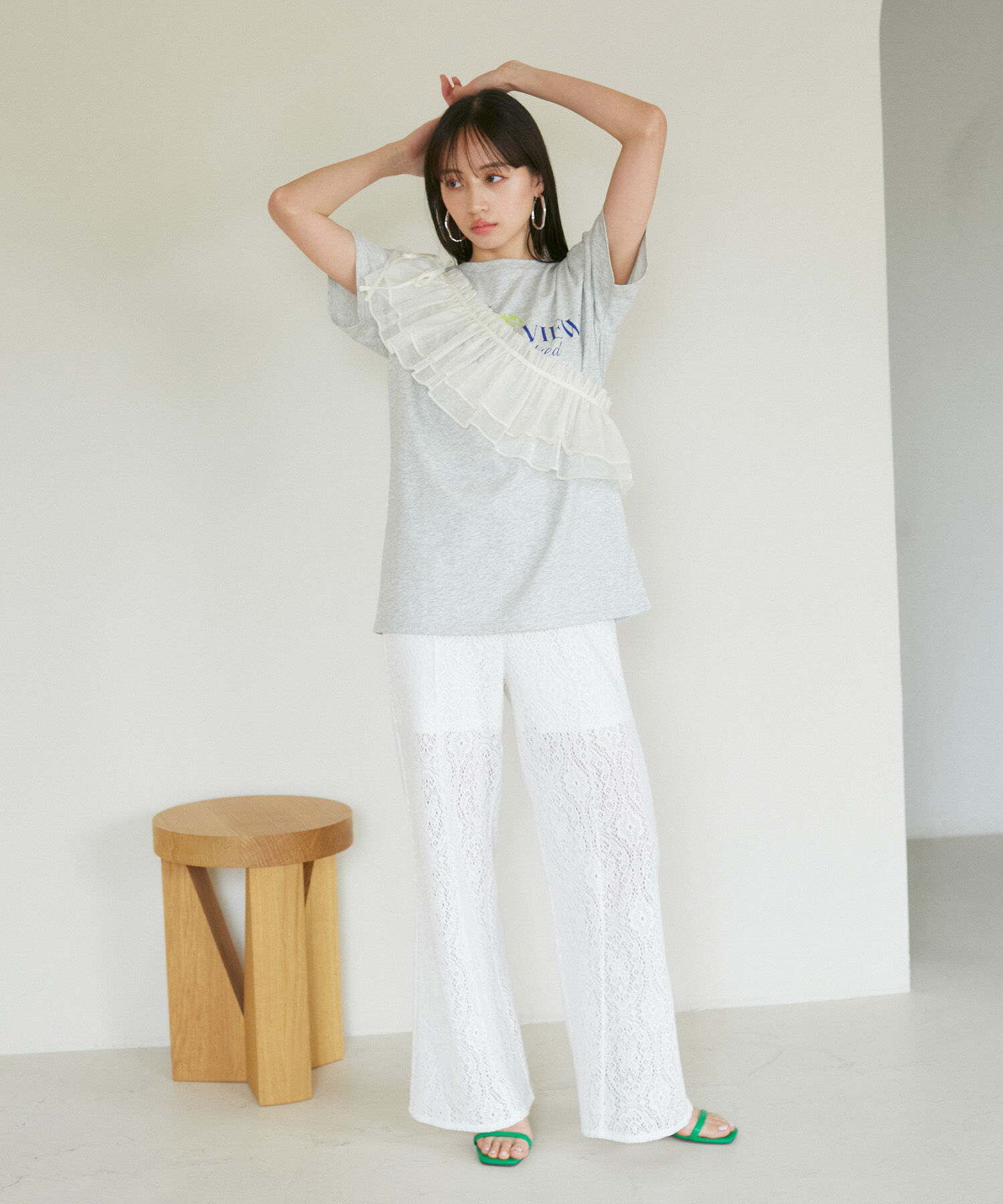 VIS「【SET】サッシュ付きフリルドッキングプルオーバー」|Tシャツ・カットソー|