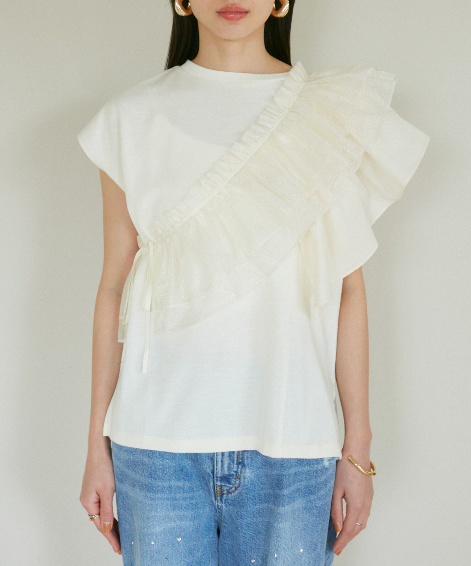 VIS「【SET】サッシュ付きフリルドッキングプルオーバー」|Tシャツ・カットソー|