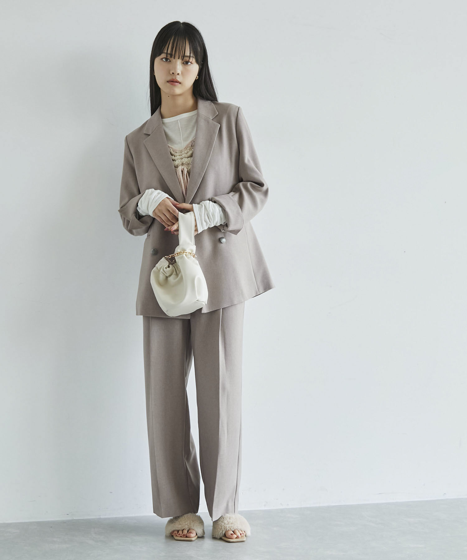 VIS「【新色追加】【美easy】ウーリッシュ2タックワイド/スラックスパンツ【洗える】」|スラックス|