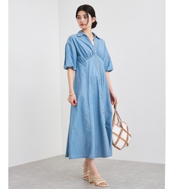VIS「バルーンスリーブデニムワンピース」|ワンピース|サックス(48)