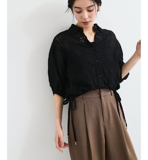 VIS「ドロストボリュームスリーブシャツ（レース・無地）」|シャツ・ブラウス|
