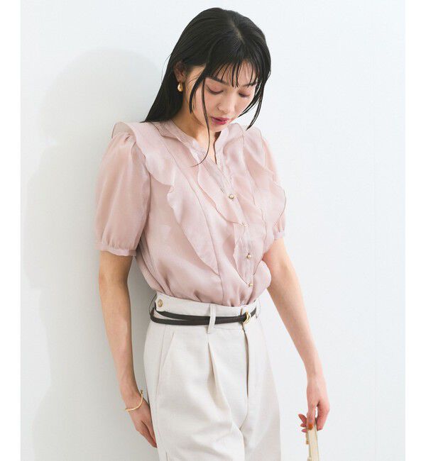 VIS「【洗える】シアーラッフル半袖ブラウス」|シャツ・ブラウス|