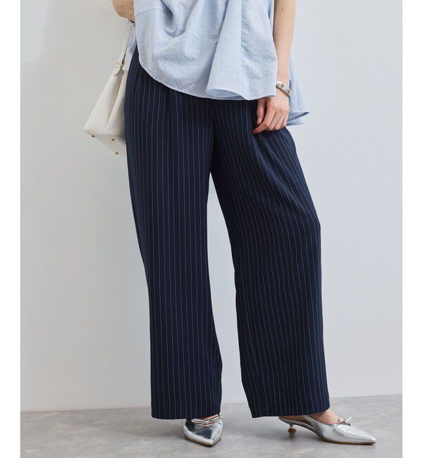 VIS「【接触冷感/UVケア】ピンストライプリラックスワイドパンツ」|チノ|ネイビー系(41)