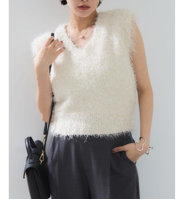 VIS「【WEB限定サイズ:MT/着丈が選べる】【洗える】フェザーヤーンニットベスト」|ニット・セーター|
