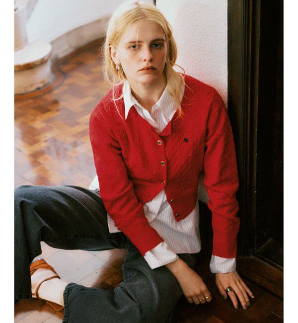 VIS「【POLO BCS】VIS別注ミニケーブルノーカラーニットカーディガン」|カーディガン|