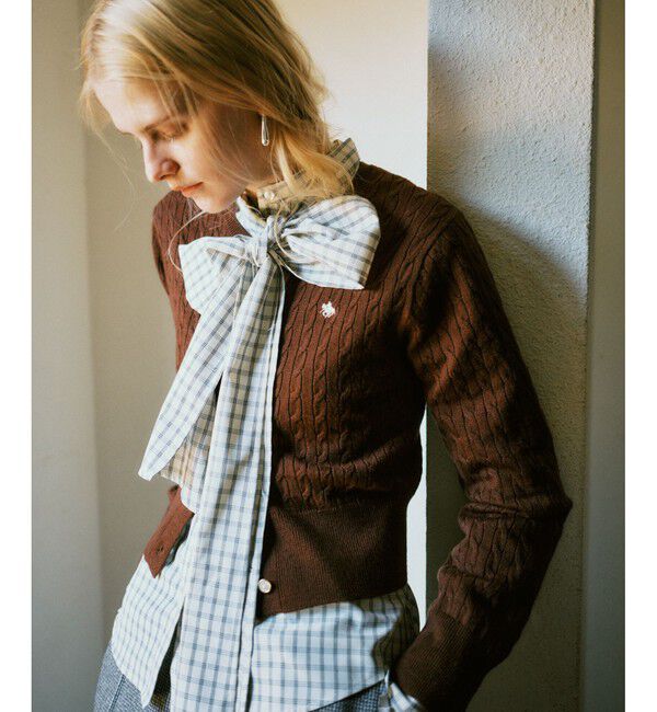 VIS「【POLO BCS】VIS別注ミニケーブルノーカラーニットカーディガン」|カーディガン|